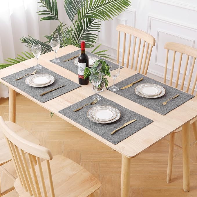 Faux Cotton Linen Placemats Set of 8, Cloth Washable Farmhouse Dining Table Mats - Image 7
