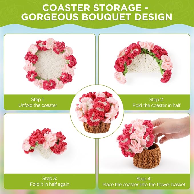Crochet Flower Coasters, Handmade Bouquet Coasters - Image 3