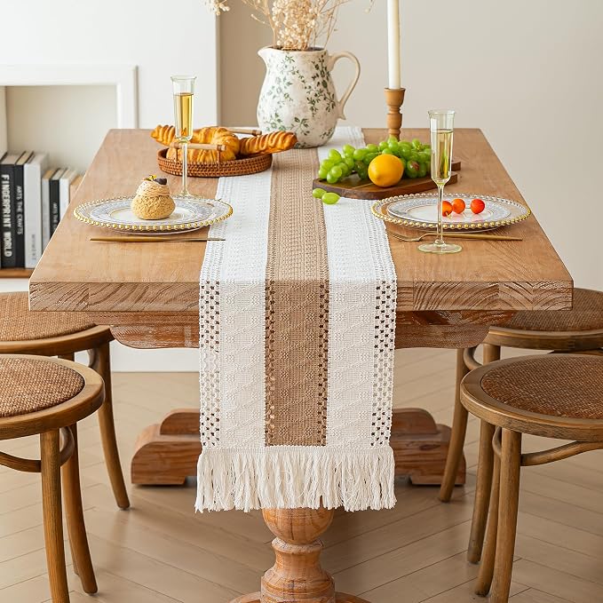 Boho Table Runner for Fall Home Decor 12x72 Burlap - Image 2