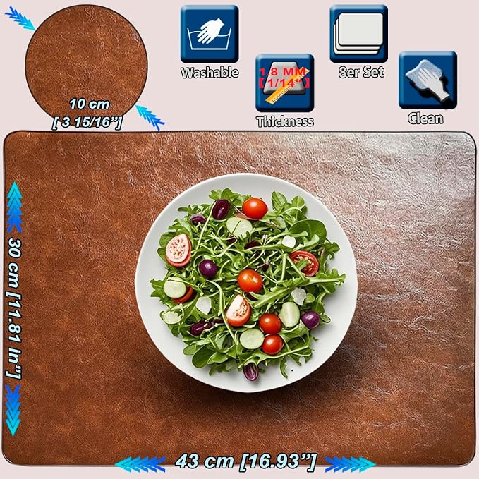 Washable Placemats Set of 8 Premium PU Leather Non-Slip Waterproof Dining Table - Image 3