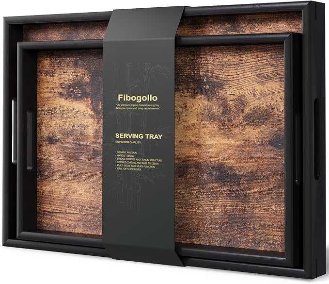 Fibogollo Set of 2 Wooden Serving Trays by Fibogollo