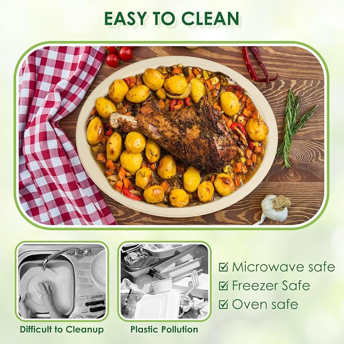 Compostable Oval Paper Plates, 12.5Inch 25Pack Disposable Heavy Duty Bagasse - Image 6