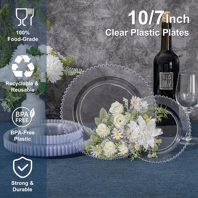 U-QE 60PCS Clear Plastic Plates - Image 2