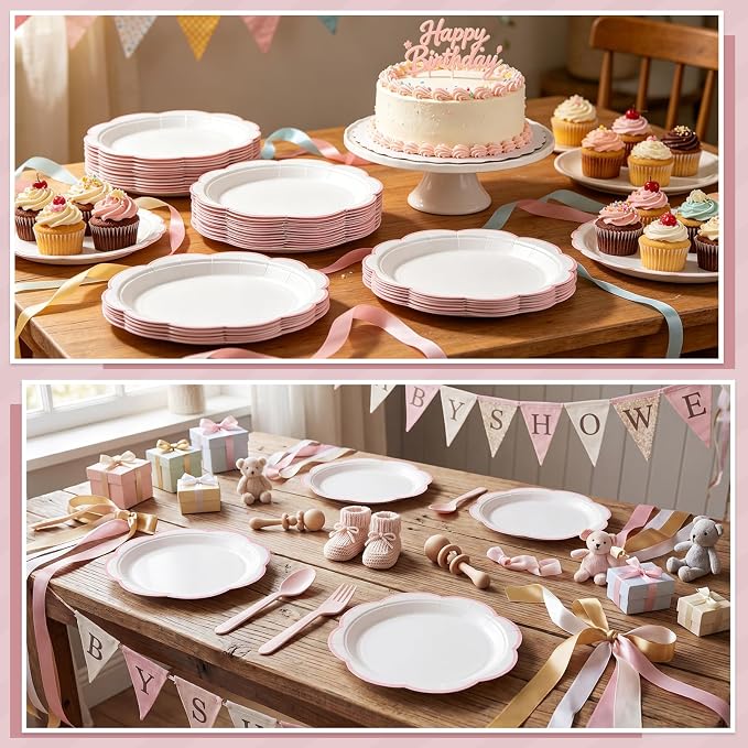 30 Pcs Pink and White Paper Plates, 7 Inch White Plates - Image 5
