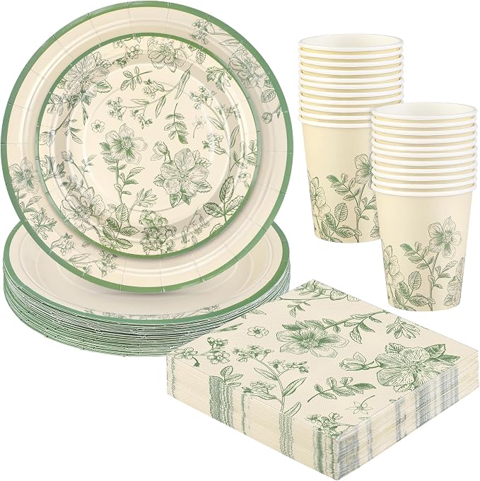 Kochorie 96 Pieces Sage Green Floral Party Supplies Elegant Floral Disposable by Kochorie