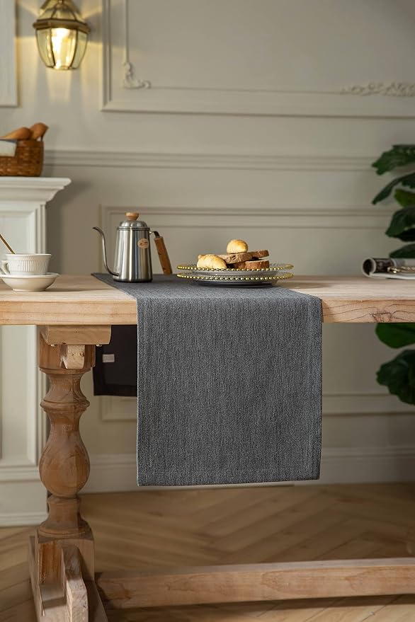 Burlap Style Farmhouse Table Runner, 14x48 Inches Graphite Grey | Thick Durable - Image 3