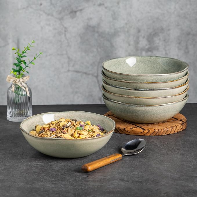 AmorArc Ceramic Cereal Bowls Set of 6, 24 oz Handmade Stoneware Bowls Set - Image 6