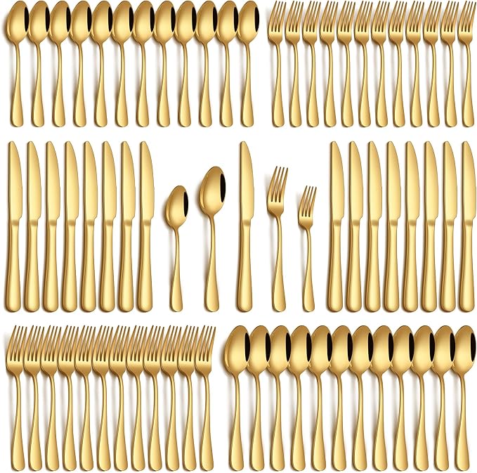 PHILIPALA 60 Piece Gold Silverware Set, Stainless Steel Flatware Set by PHILIPALA