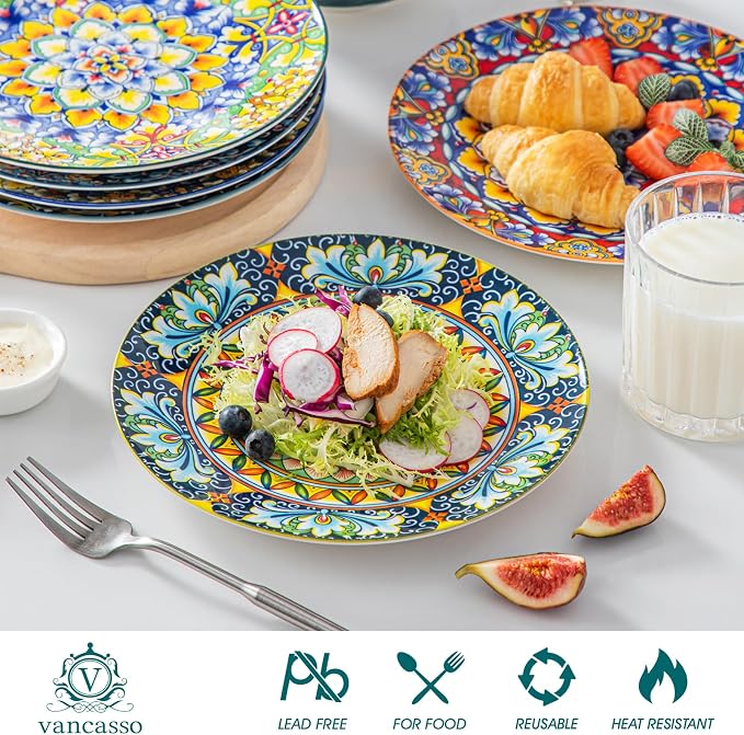 vancasso Salad Plates Set of 6, 8.5 Inch Ceramic, Microwave Safe | Dessert and - Image 3