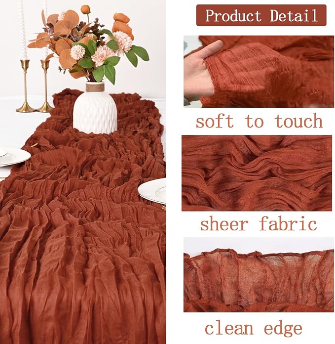 8 Pack Terracotta Cheesecloth Table Runner 20 x 120 inch Gauze Table Runners 10 - Image 3