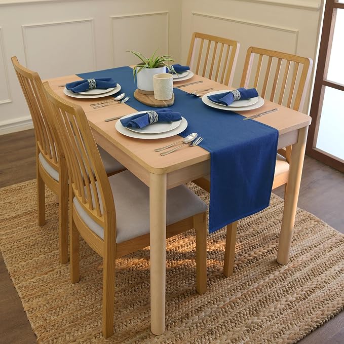 Encasa XO Table Runner, Cotton Canvas Dining Runner 13"x59" | Cobalt, 180 GSM - Image 2