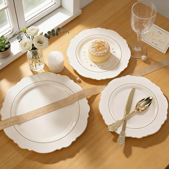 350PCS Ivory Plastic Plates-Cream Disposable Plates - Image 4