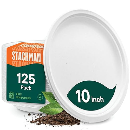 100% Compostable Disposable Paper Plates by StackMan