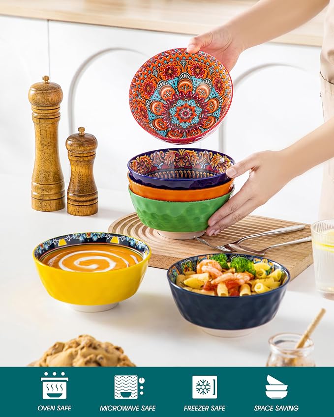 vancasso Boho Cereal Bowls Set of 6, 26 oz Ceramic Soup Bowls - Image 4