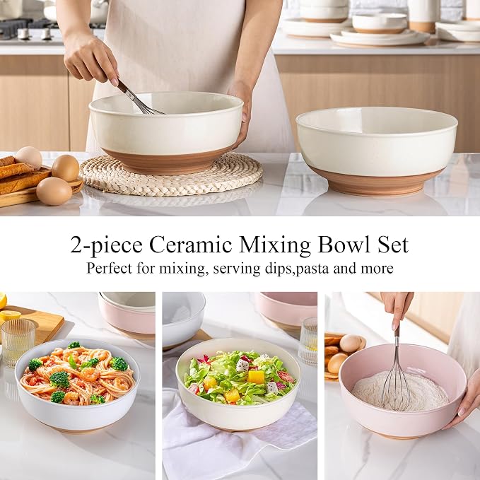 AmorArc 9.8’’ Ceramic Serving Bowls, 3.1 Qt Extra Large Salad Bowls Set of 2 - Image 5