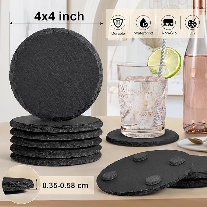 60 PCS Slate Coasters Bulk, MAPRIAL 4 Inch 30PCS Black Round, Handmade Drink - Image 2