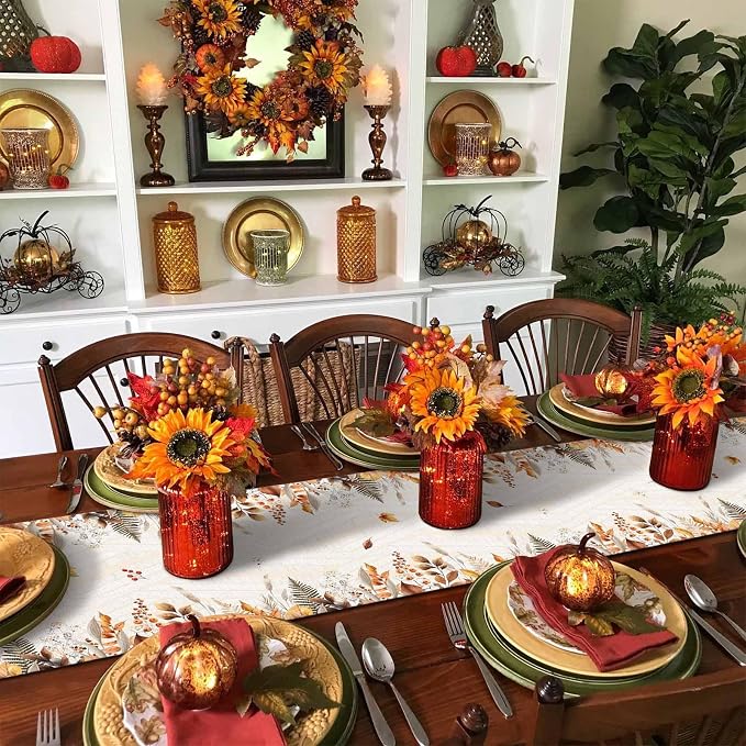 White Golden-Yellow Pumpkin Fall Table Runner 72 Inches Long, Thanksgiving - Image 6