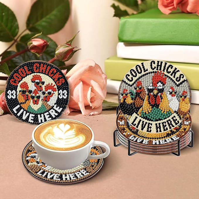 8 PCS Chicken Diamond Art Coasters Kits Diamond Painting Coaster | Diamond - Image 4