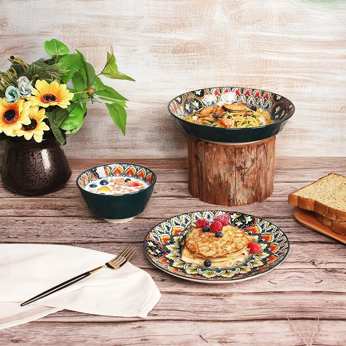 YA JU Mandala Dinnerware Sets Serves 4, Buffet Dinnerware, Boho Plates and - Image 7