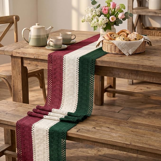 Artoid Mode Green Beige Red Farmhouse Rustic Table Runner 12x108 Inch | Holiday - Image 5