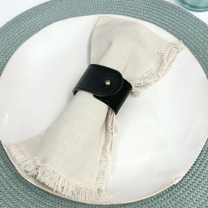 Luxury Leather Napkin Rings Set of 8, Morgan Faux style, Modern Cuff Design - Image 5