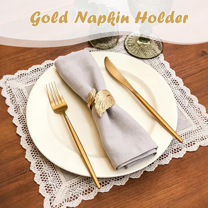 Napkin Rings Set of 24 Gold Napkin Holder Buckles | Leaf Shaped Napkin Ring Bulk - Image 2