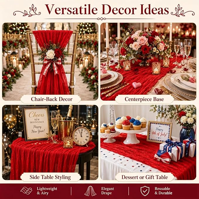 10 Pack Red Cheesecloth Table Runner 22 x 120 Inch Long Gauze Table Runner | - Image 7