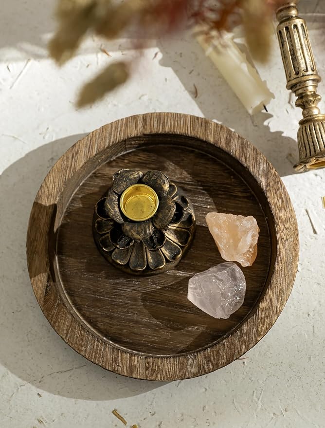 Hanobe Round Wood Candle Holder Trays, Small Coffee Table Centerpiece, 7.8" | - Image 5