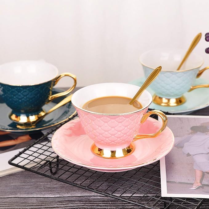 VanEnjoy Pink Vintage 8 Ounces Porcelain Coffee Cup, Tea Cup and Saucer Set and - Image 6