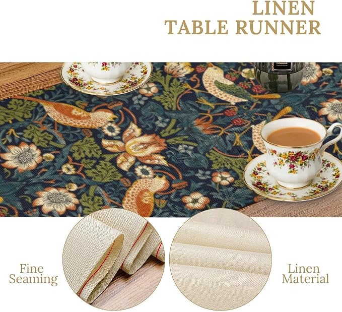 William Morris Strawberry Thief Floral Botanical Art Table Runner Vintage - Image 5