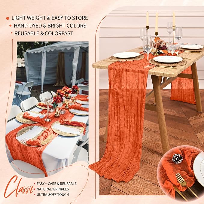 18 Pack Cheesecloth Table Runner 10FT Orange Table Runner Boho Gauze Cheese - Image 5