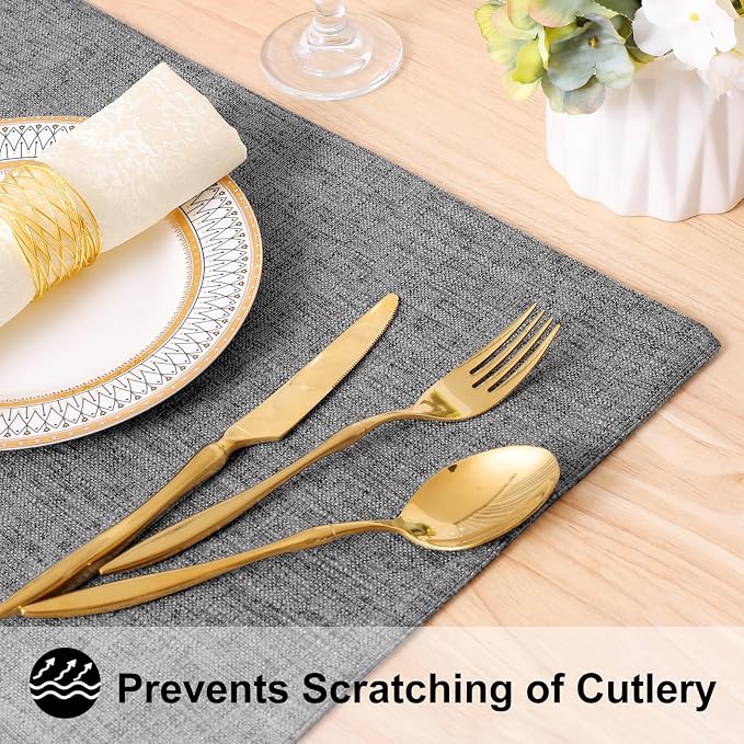 Faux Cotton Linen Placemats Set of 8, Cloth Washable Farmhouse Dining Table Mats - Image 4