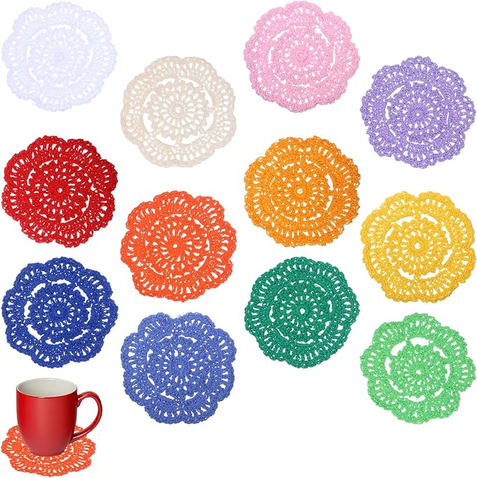 12 Pcs 4 Inch Crochet Lace Crochet Doilies Flower Shape Round Placemats by Vin+Beauty