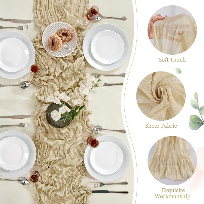 AGIRL 6 Pack Beige Cheesecloth Table Runner 10FT Fall Boho Gauze Home Decor | - Image 7