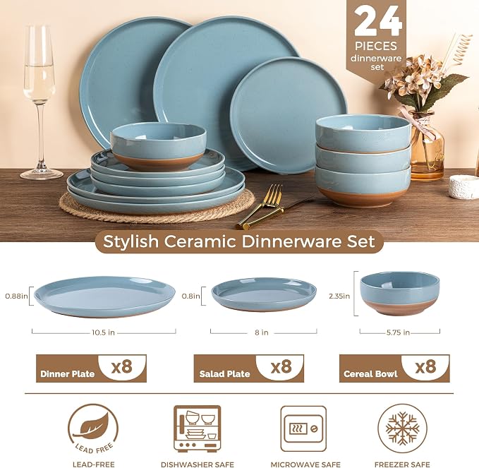 AmorArc Dinnerware Sets for 8, 24 Pieces Ceramic Plates and Bowls Set | Scratch - Image 3