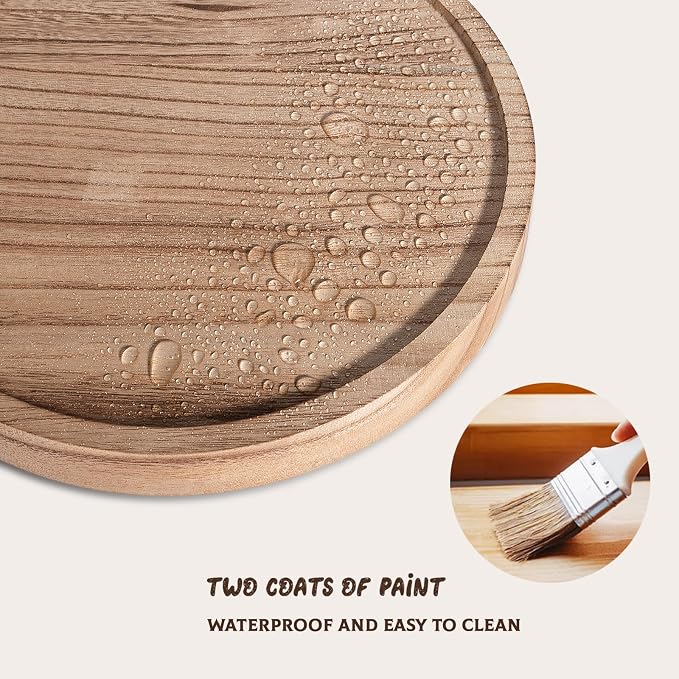 Round Decorative Tray Wood Bathroom Counter Organizer Farmhouse Kitchen Decor - Image 5