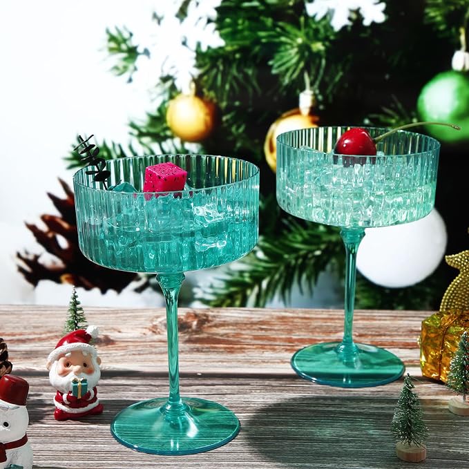 Jingmore 24 Pcs Ribbed Martini Glasses 10 oz Disposable Plastic Vintage Ribbed - Image 5