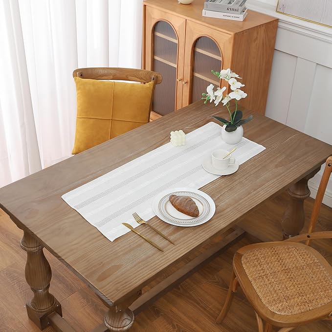 Gernaice Boho Table Runner, Embroidered Cotton Linen Farmhouse Table Runners by Gernaice