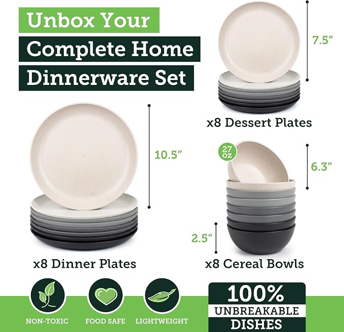 Grow Forward 24-piece Premium Wheat Straw Dinnerware Sets - Image 3