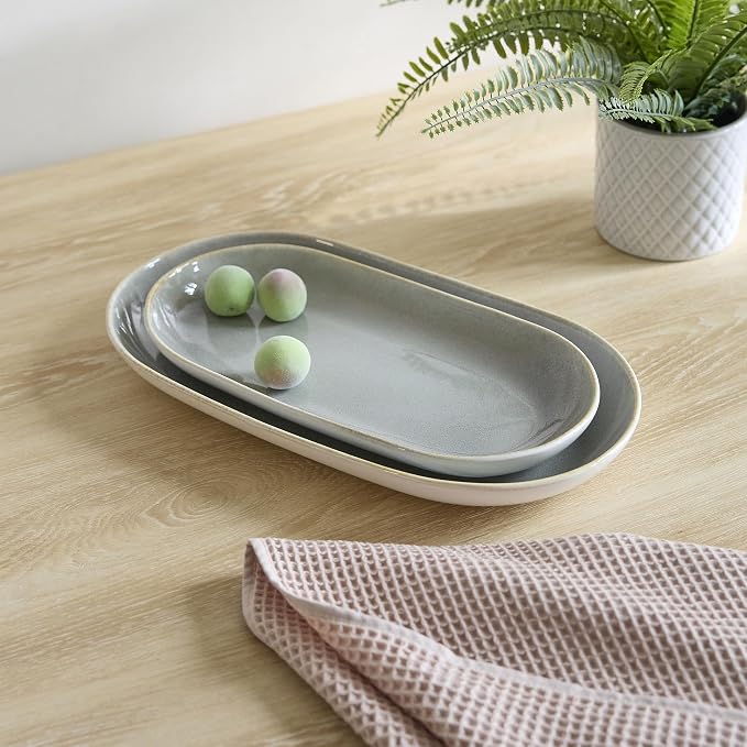 SANGO Resona Moss Serving Platters Set of 2, 14/12 Inch Stoneware Serving Dishes - Image 3