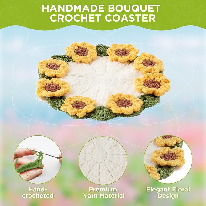 Crochet Flower Coasters, Handmade Bouquet Coasters - Image 4