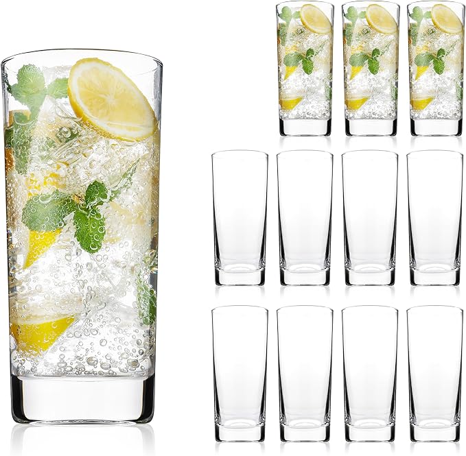 Highball Glasses Set of 12, 13oz Tall Drinking Glasses, Water Glass by PureGlassPureStyle