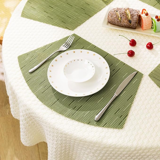 SHACOS PVC Woven Vinyl Wedge Placemats Set of 4 Round Table Placemats Wipe - Image 9