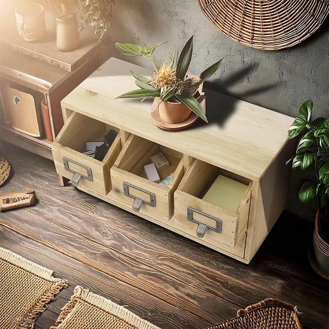 Flexzion Wooden Apothecary Drawers, 4-Drawer Desktop Organizer Cabinet | - Image 2