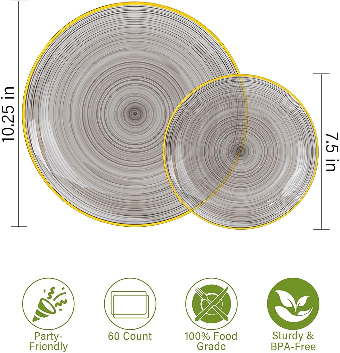 Morejoy 60Pcs Black Plastic Plates, Modern swirl design Plates Include 30 - Image 3