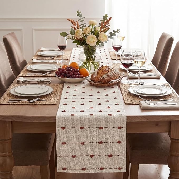 Artoid Mode Caramel Boho Farmhouse Cotton Woven Table Runner, Seasonal Fall - Image 2
