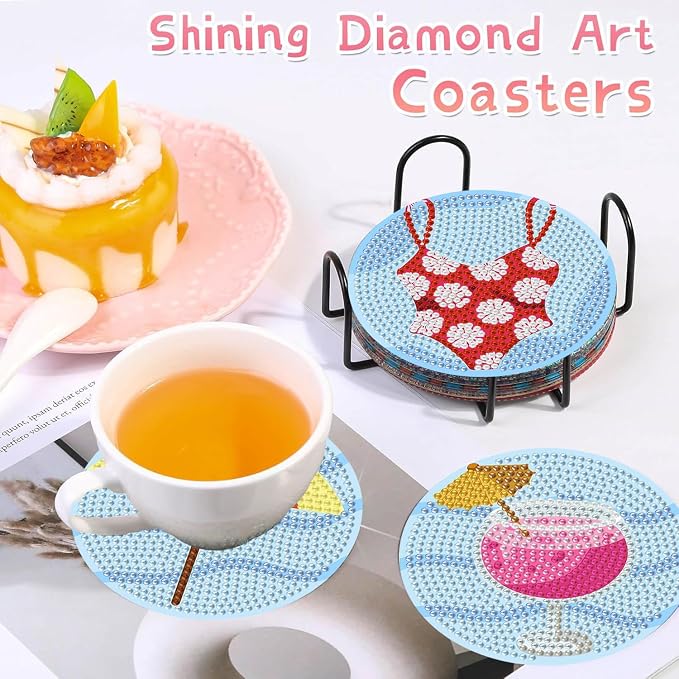 Benjenes 8PCS Summer Diamond Art Coasters Kit - Image 6