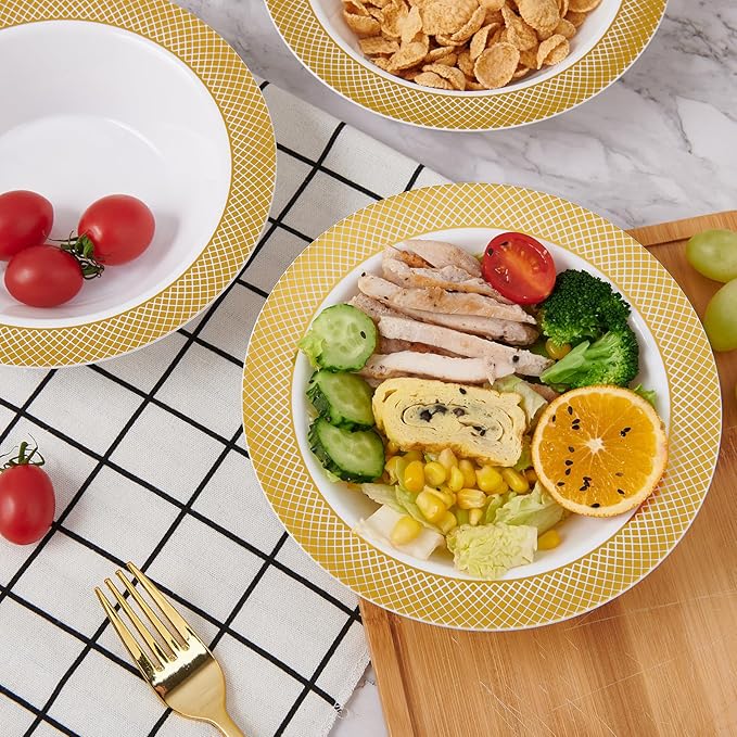 Plastic Bowls with Gold Grid Rim Disposable 12oz Bolws 50Pack | Disposable - Image 5