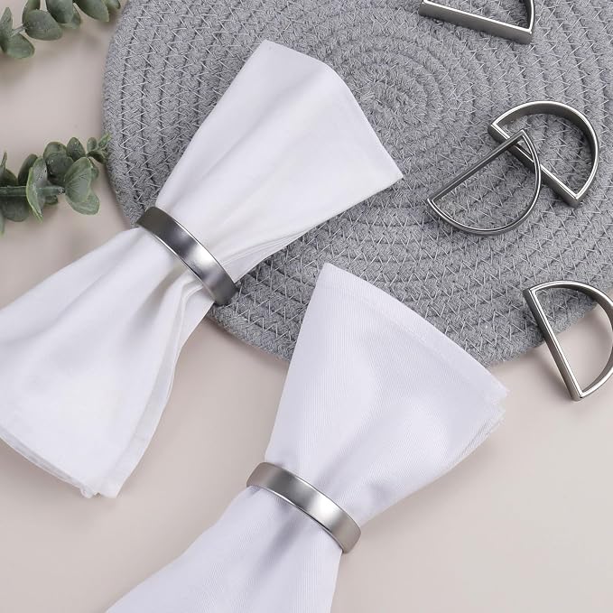 Wonlex Napkin Rings Set of 8, Metallic Silver Napkin Ring Holder Glossy - Image 5