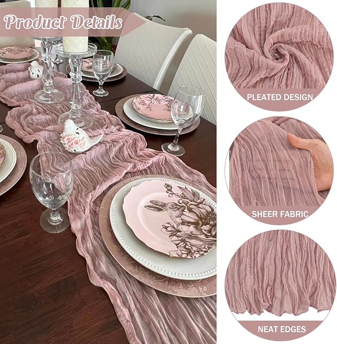 Dusty Pink 10FT Cheesecloth Table Runner Boho Gauze Fabric Table Runner Rustic - Image 2